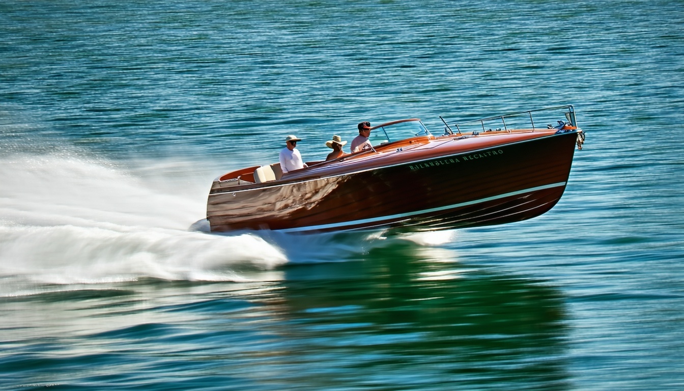 Restored classic offshore powerboat at a club regatta