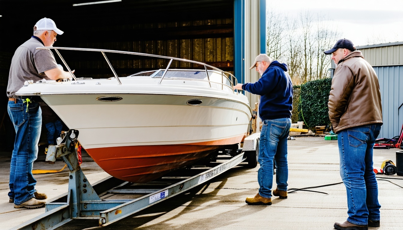 Members collaborating on a powerboat restoration project