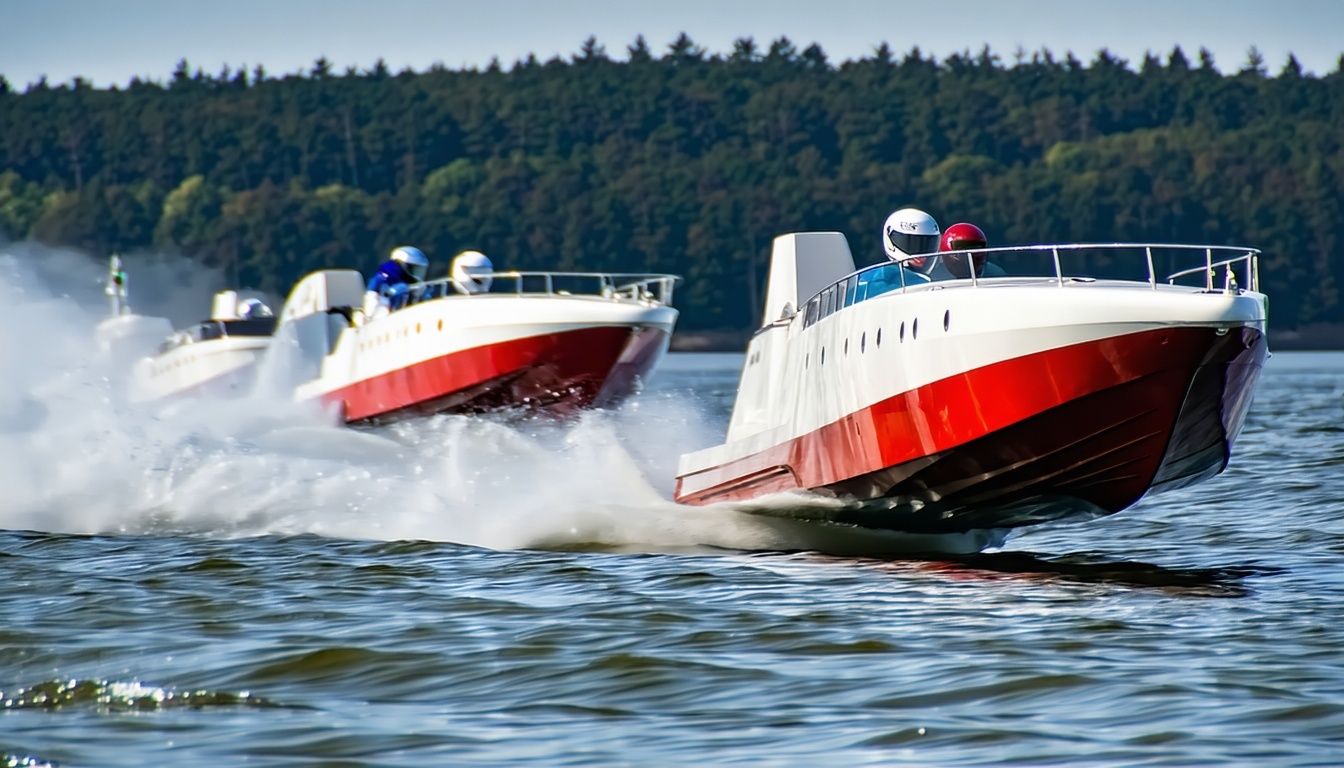 Classic powerboats racing during a club event